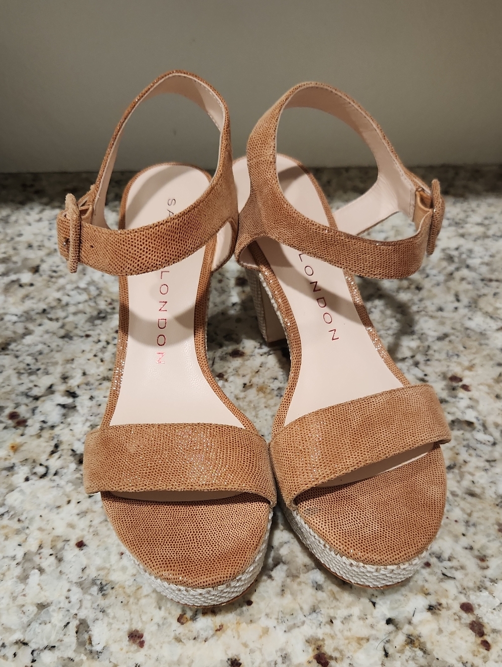 Sascha London Tan Suede Platform Ankle-Strap Heels